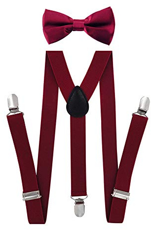 axy Kinder Jungen Hosenträger-Y Form 2,5cm breit mit Fliege - 3 Stabile Clips für Kinder 7-12 Jahre alt