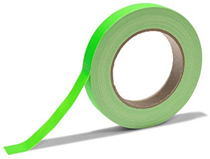 Modulor Gewebeband Gaffa, 19 mm x 25 m, Neongrün Matt | PE-beschichtetes Gewebe mit stark haftendem Kautschuk-Klebstoff; Neonfarbe für Markierung, Bühne, Atelier und Werkstatt