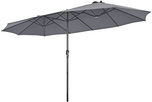 COSTWAY Doppelsonnenschirm 470x280cm, Sonnenschirm Groß XXL, UV Schutz, Gartenschirm Terrassenschirm mit Handkurbel, Marktschirm für Garten, Terrasse & Pool, Grau