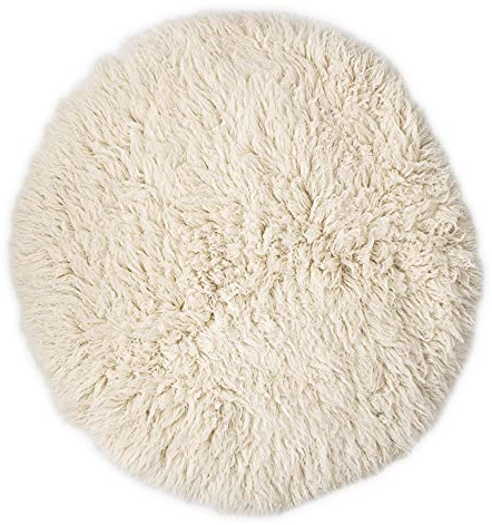 Theko | Runder Flokati Teppich aus 100% Schurwolle nachhaltiger Teppich FLOKOS XXL | handgewebt | Farbe: Natur | 140 cm
