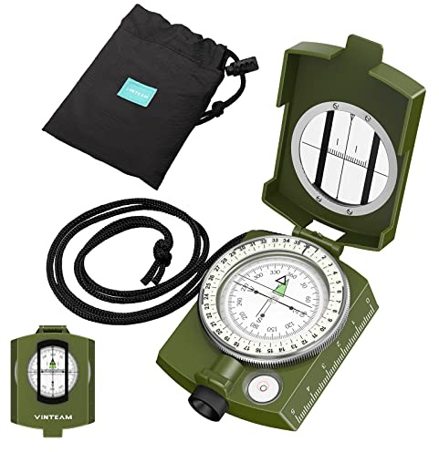 VINTEAM Compass Navigation, Waterproof Compass Orienteering Compasses for Hiking Walking Camping, Military Compass with Pouch and Lanyard-Bronze