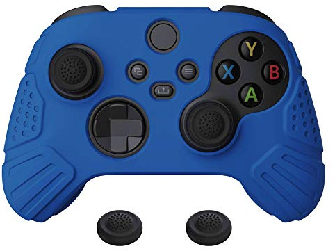eXtremeRate PlayVital Guardian Edition Blue Ergonomic Soft Anti-slip Controller Silicone Case Cover, Rubber Protector Skins with Black Joystick Caps for Xbox Series S and Xbox Series X Controller