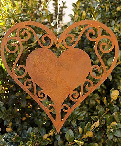terracotta-toepfe-de Edelrost Herz 25 cm filigran zum Aufhängen Fensterschmuck Gartendekoration Metall Rost Hochzeit Muttertag