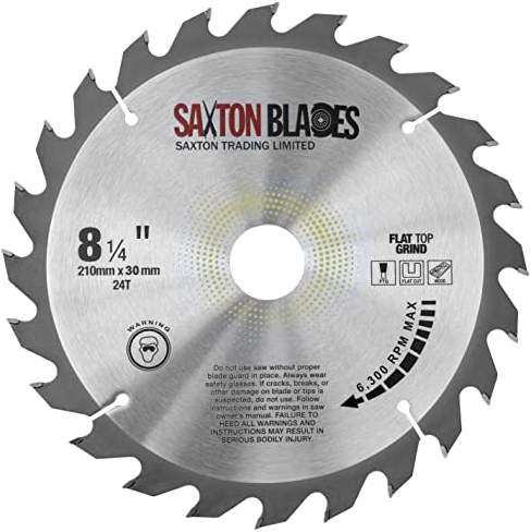 Saxton TCT Kreissägeblatt mit flacher Oberseite, 210 mm x 24 T x 30 mm, Bohrung + Ringe für Bosch Makita etc