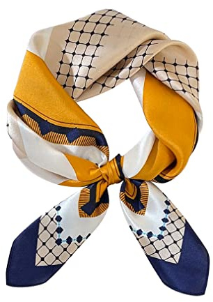 Bufanda cuadrada pequeña de seda de morera 100% pura, para mujer, pañuelo de seda, 53 x 53 cm, People Blue, Small