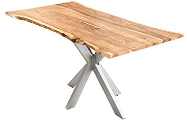 SAM Esstisch Lyon 180x90 cm Akazie Natur Baumkante Spider Silber | Baumkantentisch massiv, Akazienholz naturfarben, Industrial-Design, Esszimmertisch