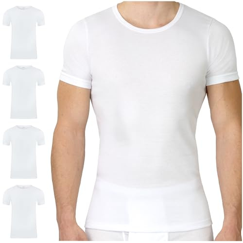 SES Herren Unterhemd Feinripp 4er Pack XL - Kurzarm Unterhemden 100% Baumwolle, Weiß - Kochfest & Atmungsaktiv - Basic T-Shirt Herren mit Perfekter Passform