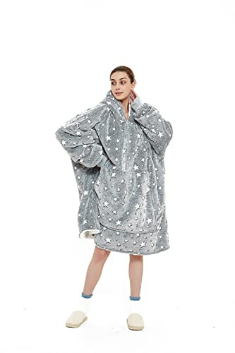 Iyoimono Huvtröja Filt för Kvinnor - Flanell Fleece Pullover Sweatshirt Med Ärmar, Frukttryck Djurtryck Mönster, Överdimensionerad Huva, Fluffig Sherpa TV-Filt, En Storlek, Gråvita