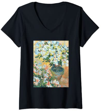 Womens White Azaleas in a Pot V-Neck T-Shirt
