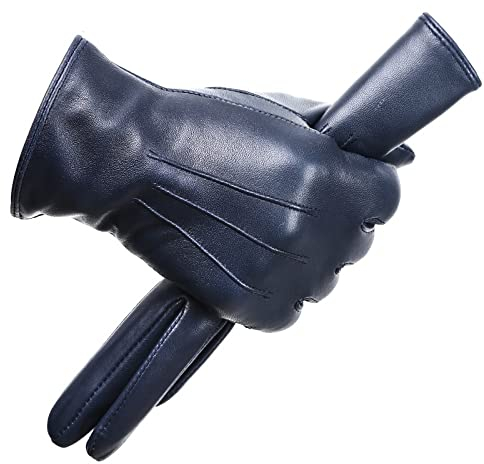 NJHGJ Winter Handschuhe Schaffell Damenhandschuhe Fahren Warme Damen Lederhandschuhe Weich Bequeme Damen Winterhandschuhe Blau 7