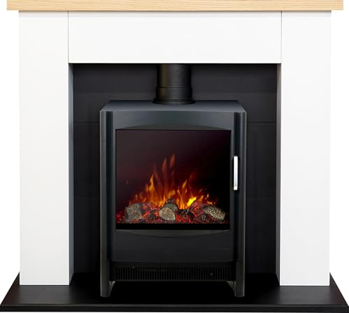 Adam Chester Fireplace in Pure White with Sureflame Keston Electric Stove in Black, 39 Inch