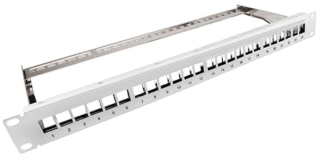 BIGtec 19 Keystone 24 Port Patchpanel Verteiler Panel Patchfeld für 24 Keystone Module geschirmtes Gehäuse 1HE 19 Zoll für Rackeinbau Netzwerkschrank grau