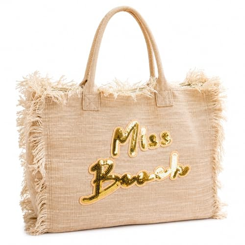 Borsa Mare Donna XL con Zip – Shopper Spiaggia Grande Canvas con Pochette