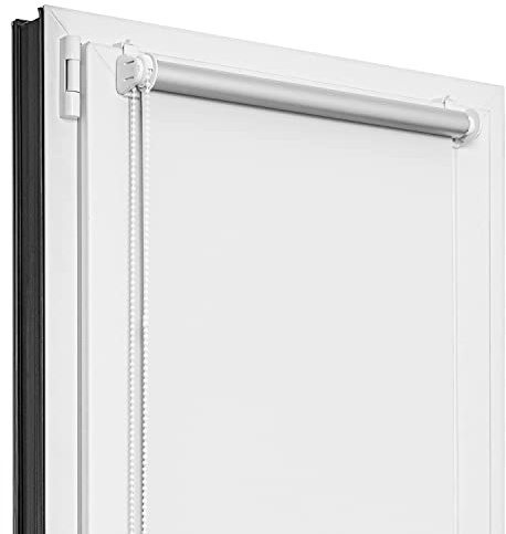 Estika Estor Opaco Térmico sin Taladrar - 40 cm x 120 cm - Blanco - 13 Colores de Tela, Estores para Ventanas sin Perforación, Estor Enrollable con Fijación por Pinza para Interior