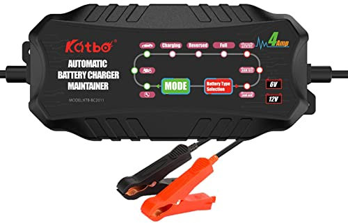 KATBO 4Amp Battery Charger, battery Maintainer 6V 12V 24V car battery charger, trickle charger for Car battery, Motorcycles, Lawn Tractors, Marine AGM, GEL, SLA,WET (LED indicator)