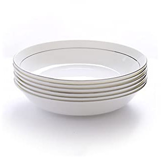 Assiettes à Salade Assiettes à Dessert Plaques de dîner Ensemble de 6 plaques de déjeuner blanc classiques en porcelaine avec dîner à rebord noire Restaurant de fête de dîner ronde servant des plats f