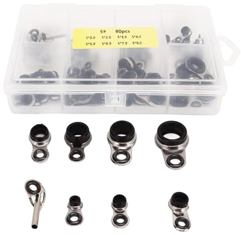 HERCHR Kit di Riparazione Canna da Pesca, 80 Pezzi Set di Anelli Guida in Ceramica Kit di Ricambio in Acciaio Inossidabile per Canne per Pesca in Acqua Salata e Acqua Dolce