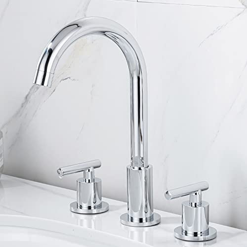 ZYCDP Robinet de Lavabo à Trois Trous,Mitigeur de Lavabo 3 Trous,Robinet Lavabo Salle de Bain Laiton,Robinet à Double poignée pour Salle de Bain,Robinet Lavabo Salle de Bain,Chrome