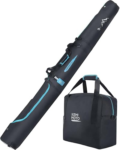 KEMIMOTO Skitasche und Skischuhtasche Combo, Stiefeltasche für Ski bis 200cm, 25L Skischuhtasche für Skiausrüstung, wasserdichte Skisack mit Lüftungsgitter, Robuste Skibag für Skifahren
