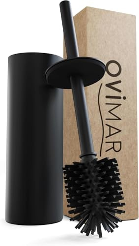 ovimar WC Bürste Ingoy | Silikon Klobürste | Schwarz | aus Edelstahl mit Deckel l freistehend für Bad und Gäste WC | Toilettenbürste mit wechselbarem Bürstenkopf | Silvolles Design