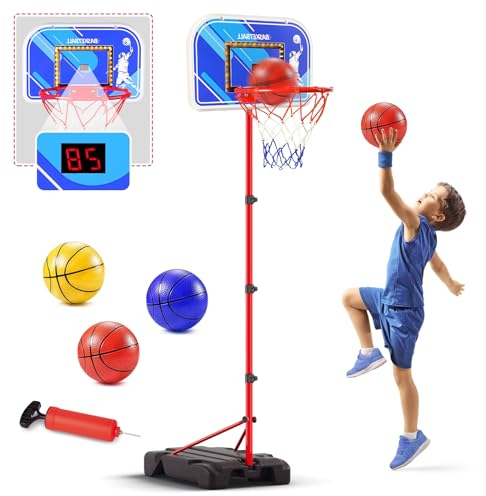 VATOS Basketballkorb Indoor Outdoor für Kinder, Basketball Korb Spielzeug Höhenverstellbar, mit 3 Balls und Elektronische Anzeigetafel, Weihnachten Geschenk für Jungen Mädchen ab 3 4 5 6 7 8 Jahre