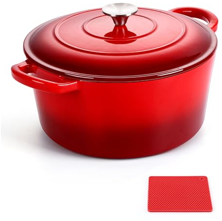 LIANYU Forno olandese in ghisa smaltata con coperchio e sottopentola in silicone, pentola da forno olandese antiaderente da 6 QT per cuocere il pane a lievitazione naturale, forno olandese rotondo per