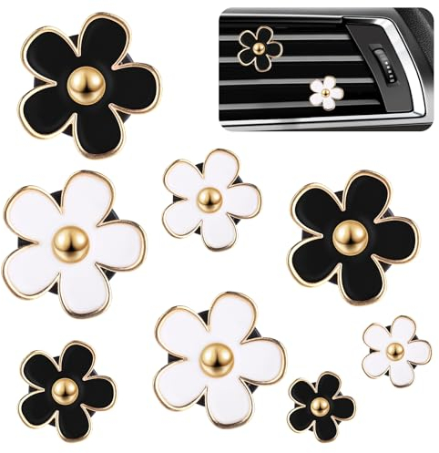 8 Stück Gänseblümchen Blume Auto Lufterfrischer Clip Autozubehör Innenraum Deko Frauen Auto Aromatherapie Ätherisches Öl Diffusor Auto-Dekorationszubehör Auto Deko Innen Für Auto (Schwarz,Weiß)