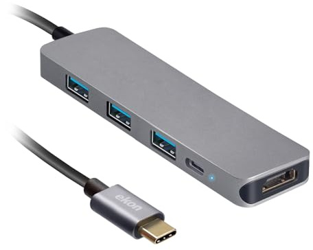 Ekon EKON Multiport HUB 3 x USB-A 3.0 Port 1 x 100W USB-C Port 1 x HDMI Metall USB C Kabel für PC Laptop Maus Ladekabel Tastaturen USB Stick HDMI Kabel