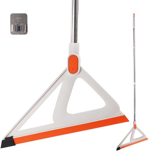 Escoba de goma – Escoba mágica multifunción, escoba de silicona para raspar, con clip de fregona, escoba para exprimir agua para cocina, baño, ducha, azulejos de mármol, limpieza de ventanas (naranja)