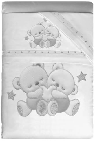 Set Corredo Letto Piumone Lenzuolo Federa Lettino Neonato Trapunta Culla Bambino Sfoderabile Anallergico Traspirante Antiacaro Antisoffoco Antiallergico (CARROZZINA, Serie “My Family” Grigio)