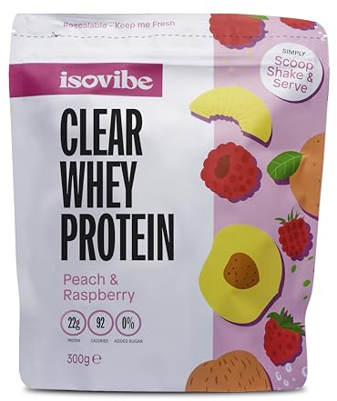 Isovibe Clear Whey Protein Powder Peach & Raspberry 300g (Pack of 1) Refreshing Protein Water | Zero Added Sugar