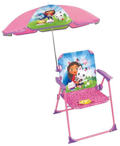 Fun House 713603 Gabby et LA Maison Magique Silla Plegable JO H.53 X L.38,5 X P.37,5 CM con Sombrilla Ø65 CM para Niño, Rosa