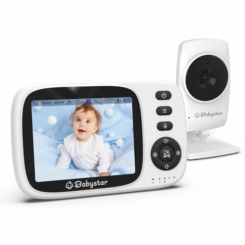 Babystar Babyphone mit Kamera, 3.2 Zoll Video-Babyphone Wireless, Nachtsicht, Temperaturüberwachung, Zwei Wege Audio VOX Modu, 2100mAh Wiederaufladbar, 2.4 GHz Babyphone ideal für Eltern