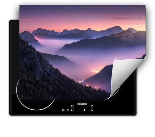 SMTDeco herdabdeckplatte Induktionsmatte herdabdeckung ceranfeld abdeckplatten für ceranfelder induktionskochfeld schutzmatte 80x52 cm Bergehimmel Rosa