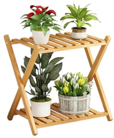 UHJKLA Pflanzenständer für den Innenbereich, Pflanzenregal für mehrere Pflanzen, 2 Etagen, Eck-Pflanzenhalter aus Holz, kreativer einfacher Blumenständer, Ständer für den Außen