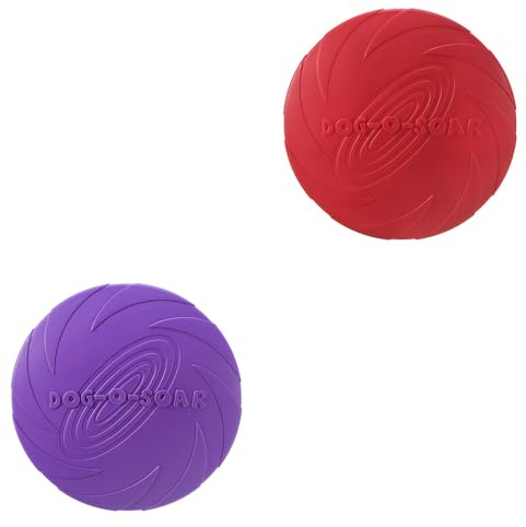 helioflicker 2-pack hund flygande skiva hund frisbee hund gummi flygblad hundleksak för små stora hundar att sport, säker på tänderna – M.röd och lila