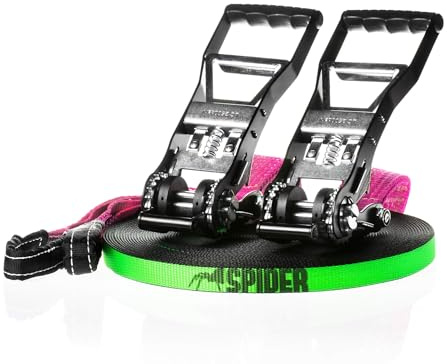 SPIDER SLACKLINE LKS02 - Kit Longline Fly Line 35, Slackline 30 m, due cricchetti Hummer, fettuccia 2,5 m, sling bag inclusi - Kit completo per slackliners