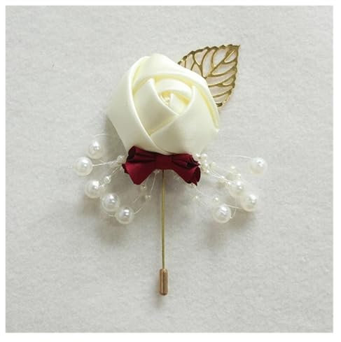MOHUIED Ansteckblume for Hochzeit, Seidenrose, Ansteckblume for den Bräutigam, Knopflochnadel, Boutonniere, Männer, Hochzeitsplaner, Ansteckblume KüNstliche Blume(Beige Gold)