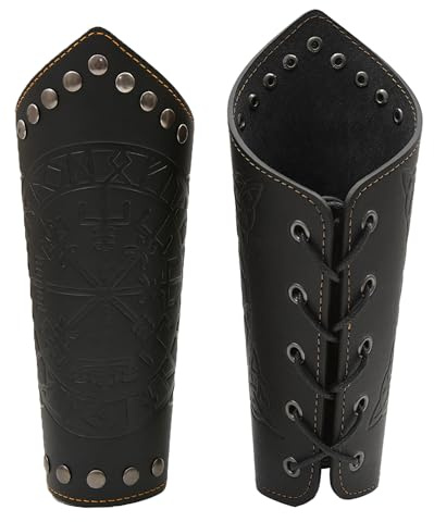 XCSJ 2pcs Wikinger Armschienen Mittelalterliche Renaissance Armschützer Leder Armschützer Wikinger Kostüm Zubehör für Wikinger, Piraten, Halloween, Cosplay, Karneval, Männer, Frauen