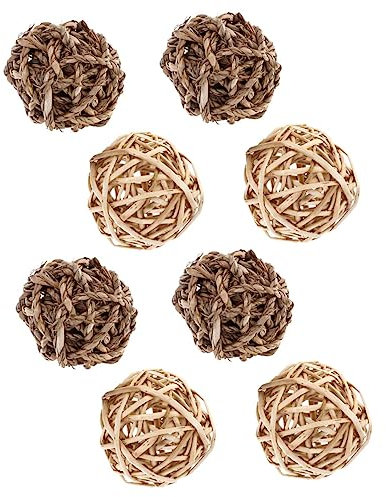 Happyyami 8pcs Small Animal Chew Toys Rabbit Straw Balls and Willow Chew Balls Natural Teething Treats for Guinea Pig Chinchilla Hamster Bunny Teeth Care