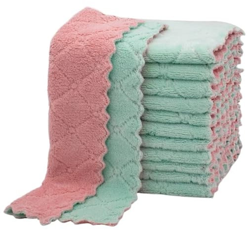 EVNFHCEJ Chiffon de Nettoyage Serviette en Microfibre Double Couche, Chiffons de Nettoyage en Molleton de Corail Super absorbants, torchons de Cuisine antiadhésifs à l'huile, Chiffon à récurer(3PCS)