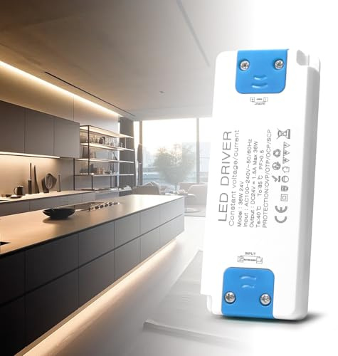 BRIMETI LED Trafo 230V auf 24V Transformator 36W 1.5A LED Driver Treiber Schaltnetzteil AC 230V auf DC 24 Volt Power Supply Kompakter Extrem Dünner Konstantspannung Niedervolttrafo für Indoor Streifen