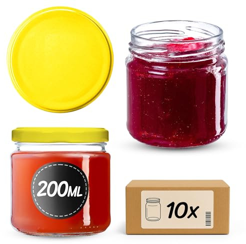 KADAX 10 st Syltburkar i Glas 200 ml med Skruvlock Ø 66 mm – Tjockväggiga lufttäta Inläggningsburkar, diskmaskinssäkra, för sylt & inläggningar