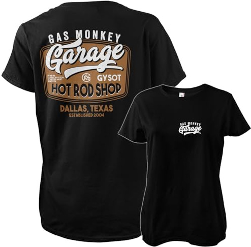 Gas Monkey Garage Offizielles Lizenzprodukt Rusty Hot Rod Frauen T-Shirt (Schwarz), Medium