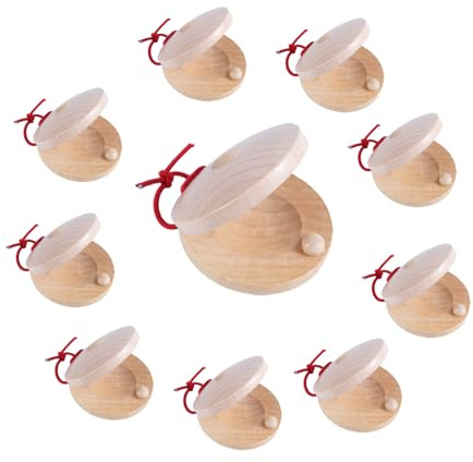 10 Stk Holzkastagnetten, 5,5cm Hölzerne Fingerkastagnetten Handklöppel Finger Percussion Rhythmusinstrument für Musikalische Ausbildung Spaß (Holzfarbe)