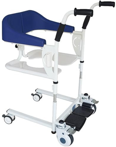 ylpddmm Patientenlifter-Transferstuhl,Toilettenstuhl Fahrbar Mit Rollen,Dusch-Toilettenrollstuhl mit 4 Feststellbaren Rädern, Fußstützen,180° geteilter Sitz Patientenlifter-Rollstuhl,DarkBlue