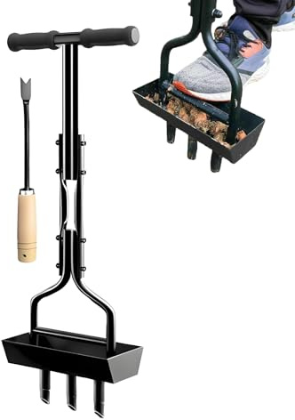 Nudorpn Aerifizierer für Rasen, 3 Kerne mit Bodenschiene, Rasenlüfter Mit einem Reinigungswerkzeug, Garten Multifunktional Core Lerator, verdichtete Böden und Rasenflächen im Garten