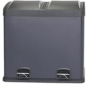 PLMNBQWE Poubelle d'extérieur en Acier Inoxydable Poubelle à pédale Double en Acier Inoxydable de 60 litres avec 2 Compartiments Amovibles et Couvercle en Plastique
