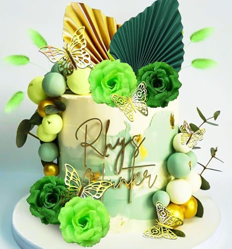 38 pezzi Simulation Rose Paper Fan Farfalla Decorazione per torta metallizzata Pallina di carta Fiore Farfalla Decorazione per torta di compleanno, festa di matrimonio, palla metallizzata