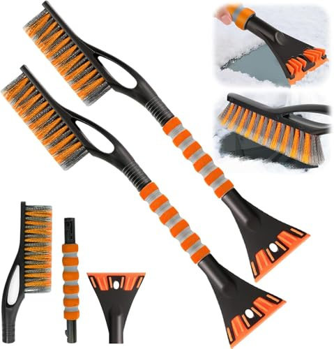 ZPQAODI Lot de 2 grattoirs à Glace pour Voiture avec Balai, grattoir 2 en 1, 60 cm, Fouet Amovible avec Poils à Grand Bord, poignée en Mousse, Gratte-vitre Durable, n'abîme Pas la Peinture de la